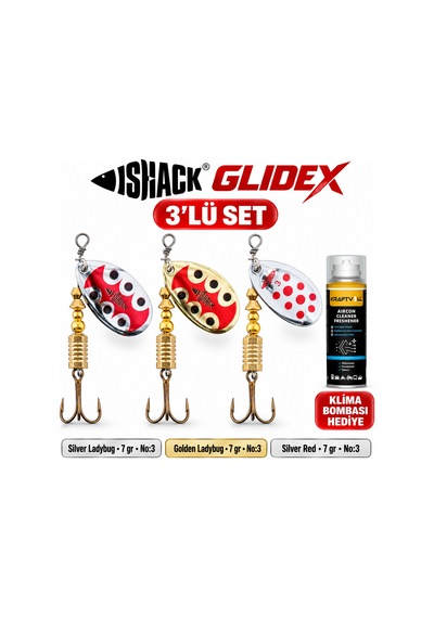 Fishack Glidex 3'lü Döner Kaşık Seti + Klima Bombası - Silver Ladybug 7 Gr No:3 + Golden Ladybug 7 Gr No:3 + Silver Red 7 Gr No:3
