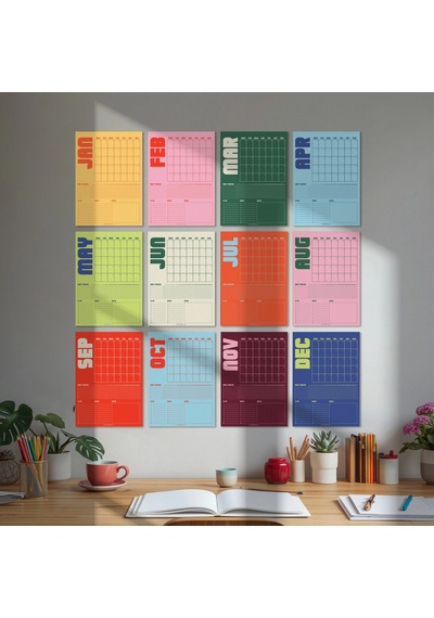 Tarihsiz Aylık Planlayıcı Takvim, Retro Organizer Planlayıcı