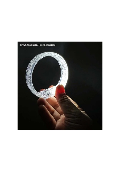 Beyaz-gümüş Led Işıklı Baskı Yapılabilen Pilli Bileklik Bilezik 1,5 Cm Genişlik Diğer