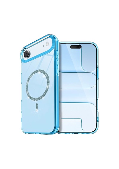 Newface Apple Uyumlu iPhone 17 Air Live Diamond Magsafe Kapak - Mavi Arka Kapak