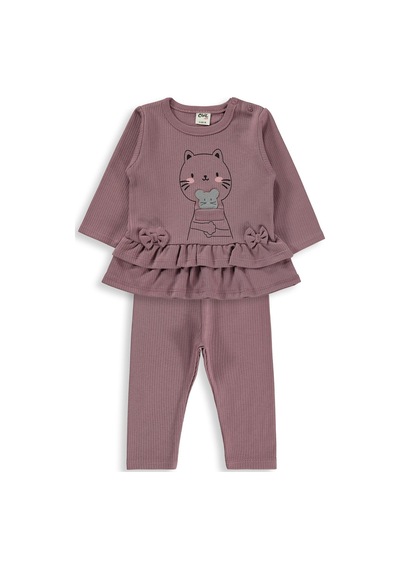 Civil Baby Kedi Baskılı 6-18 Ay Takım - Kahve