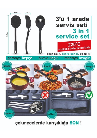 3'ü 1 Arada Isıya Dayanıklı Yanmaz Yapışmaz Servis Seti