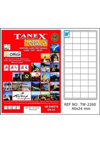 Tanex Laser Etiket 100 Yp 40x24 Laser-copy-ınkjet Tw-2260 Diğer
