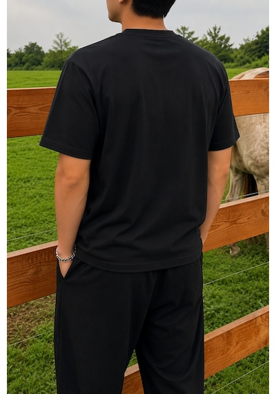 Tarz Cool Erkek Regular Fit Bisiklet Yaka Basic Tişört 2 İplik Şardonsuz %100 Pamuk Günlük Rahat T-shirt Siyah