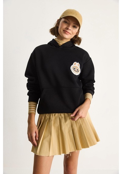 Shade Kadın Nakış İşlemeli Kapüşonlu Kanguru Cepli Sweatshirt 6045 60284098 - Siyah