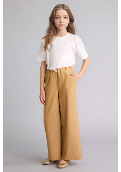 Defacto Wıde Leg Jean Görünümlü Pantolon Kız Çocuk G6814a826smbg399 Bej-bg399