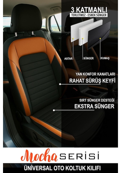 Mocha Taytüyü Oto Koltuk Kılıfı Volkswagen Bora-golf-jetta-polo Uyumlu Taba
