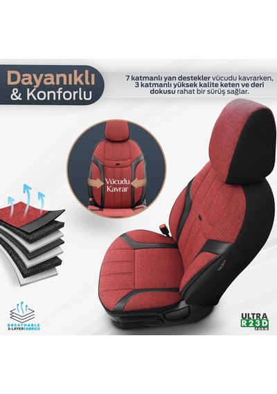 Swan Design Yüksek Kalite Keten Noktalı Deri Detaylı Ekstra Destekli Universal Oto Koltuk Kılıfı Tam Set