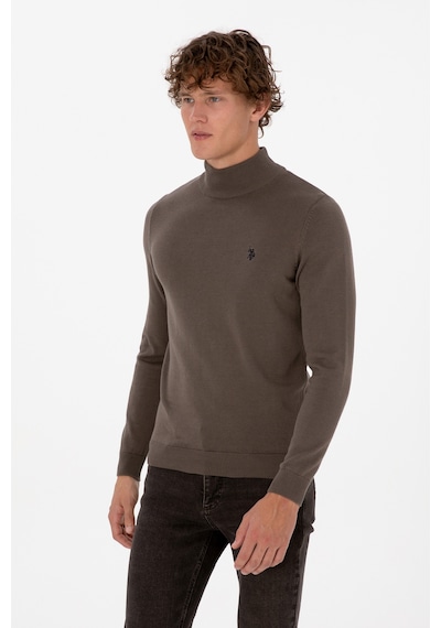 U.S. Polo Assn. Erkek Slim Fit Boğazlı Vizon Basic Kazak 50313712-VR052