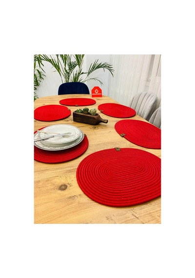 Jüt Hasır Amerikan Servis Oval Supla 6 Lı Kırmızı Kırmızı