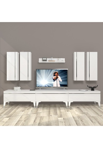 Decoraktiv Eko 8d Mdf Silver Tv Ünitesi Tv Sehpası - Parlak Beyaz