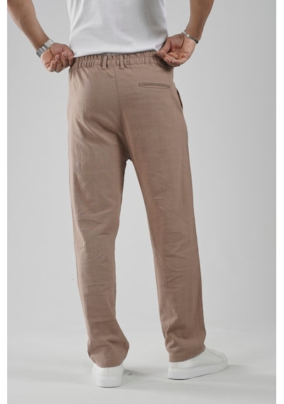 Baggy Fit Kalıp Pamuklu Keten Pantolon VİZON