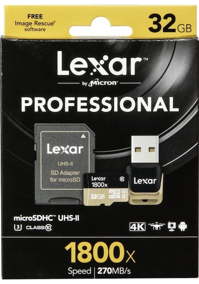 Lexar Professional 1800x 32 GB MicroSDHC Class 10 UHS-II Hafıza Kartı + Adaptör + USB 3.0 Kart Okuyucu