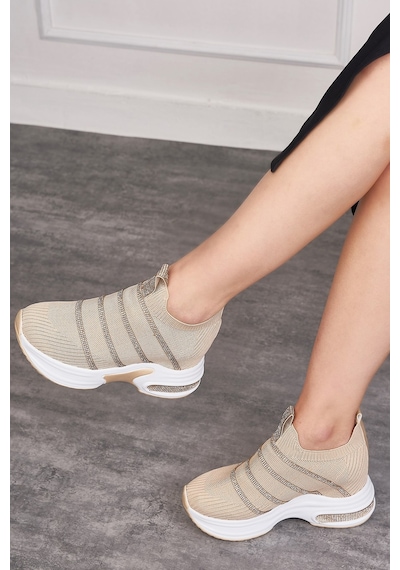 Günlük Triko Kadın Sneaker Gizli Topuk Taşlı Oval Burunlu Rahat Kalıp Nefes Alabilen Spor Ayakkabı 271 Bej Günlük Triko Kadın Sneaker Gizli Topuk Taşlı Oval Burunlu Rahat Kalıp Nefes Alabilen Spor Ayakkabı 271 Bej