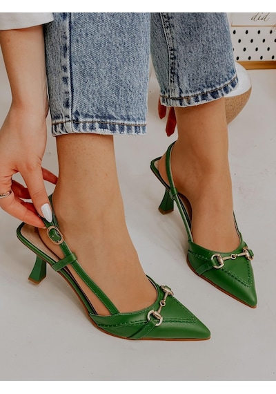 Ervanın Butiği Yeşil Deri Moss Toka Detay Kadın Stiletto-3651