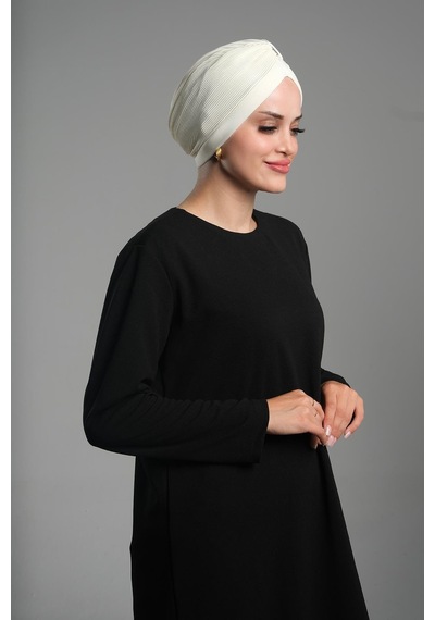 Hürrem Bone Krem Pratik Hazır Geçmeli Tesettür Bone Fukuro Sandy Kumaş Büzgülü 1831 40 Krem