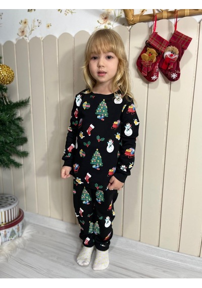 Gökjoy Çocuk Yeni Yıl Temalı Pijama Takımı Siyah