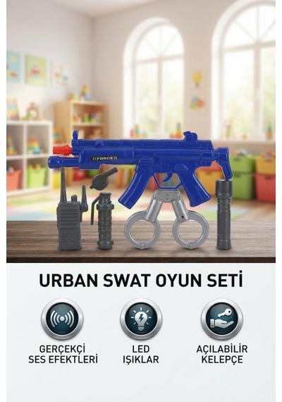 Pilli Işıklı Aksiyon Oyun Seti Aksesuarlı Kolay Kullanımlı 6 Parça Koruma Ekipmanları Oyun Seti