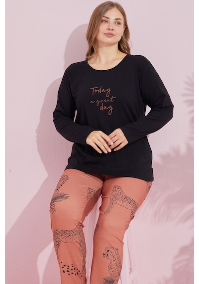 Siyah İnci Pamuklu Curve Büyük Beden Battal Boy Örme Pijama Takım24240740 Siyah Siyah İnci Pamuklu Curve Büyük Beden Battal Boy Örme Pijama Takım24240740 Siyah