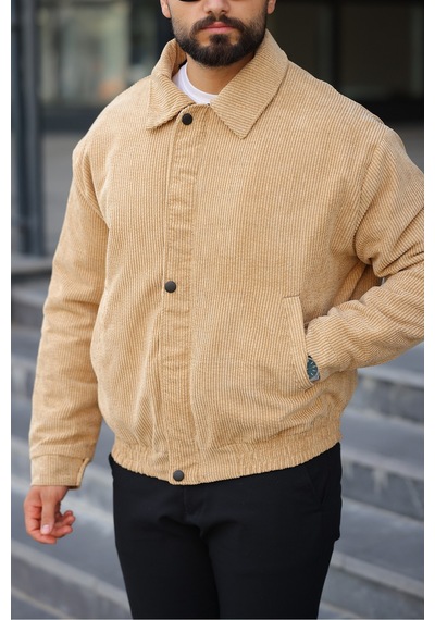 Unisex Kadife Baharlık Vinatage Oversize Ceket Krem Kdf