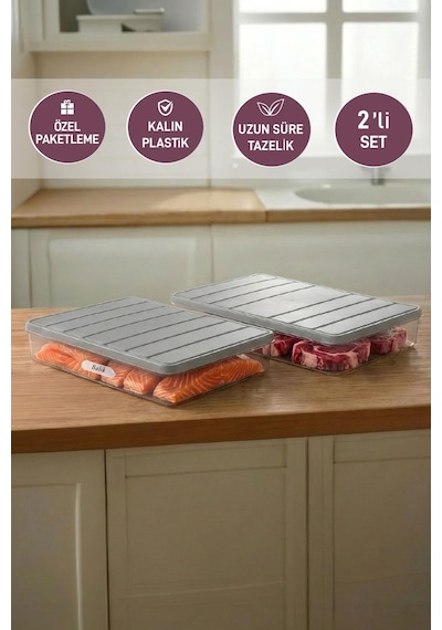 Selka Home 2 Adet 2,25 Lt. Nora Organizer Buzdolabı Buzluk Düzenleyici  Saklama Kabı