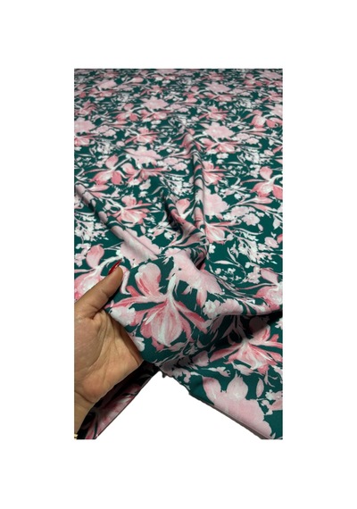 Belmando Viskon Kumaş 150 Cm En Elbiselik Dökümlü Yumuşak Dokulu 6000 -9 Yeşil-pembe