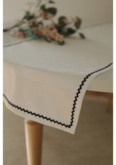 Yakacihome Ziggy Duck Keten Yıkanabilir Leke Tutmaz Lacivert Su Taşı Biyeli Runner 40x140 Cm Kahverengi