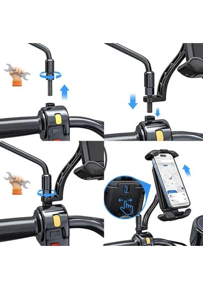 Zhltools Motosiklet Bisiklet İçin Ayna Bağlantılı Alüminyum Telefon Tutucu Siyah