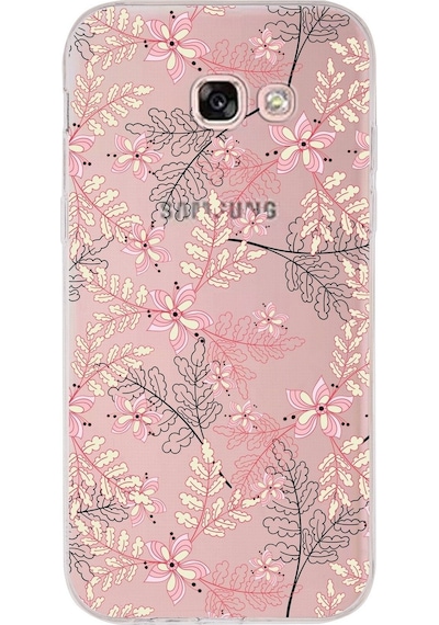Samsung Galaxy A5 2017 Uyumlu Kapak Floral Kırmızı Tasarımlı Şeffaf Silikon Kılıf