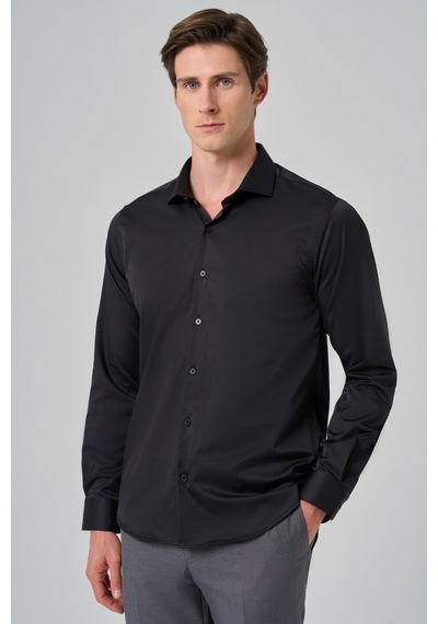 Morven Erkek Siyah Basic Düz Desen İtalyan Yaka Slim Fit Gömlek 26mc004002001 Siyah