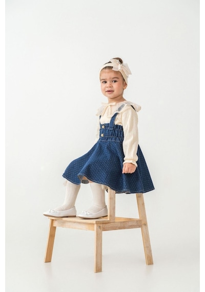 Cantoy Vintage Stil Dantel Detaylı Kız Çocuk Jile Seti 3'lü Kombin Bej