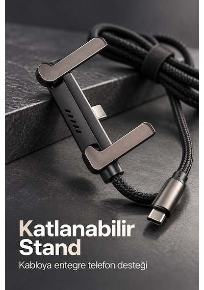 Örgü Şarj Kablosu Entegre Katlanabilir Telefon Destekli Standart