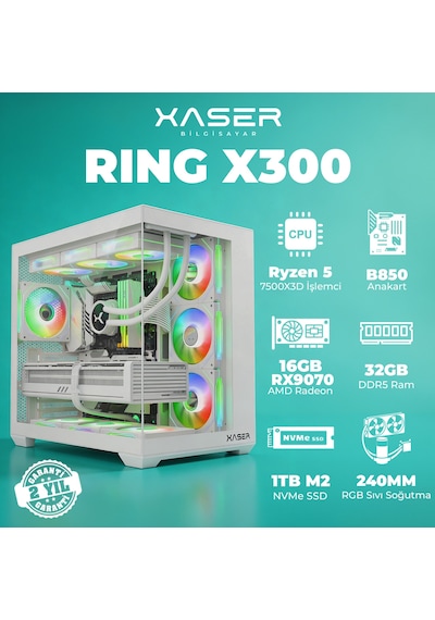 Xaser Ring X300 R-5 7500X3D 32 GB   1 TB M.2 Nvme  SSD 16 GB RX9070 Free Dos Masaüstü Oyuncu Bilgisayarı