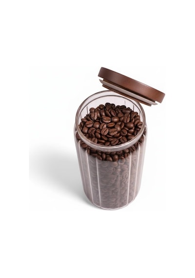 Akasya Kapaklı Çizgili Cam Kavanoz 1000ml /1 Litre Hava Geçirmez, Modern Fitilli Tasarım Gı Tek Renk