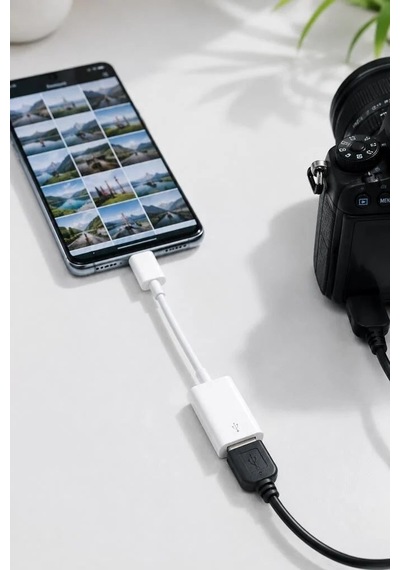 Delux Serisi Aktarım Kompakt Unisex Kamera Adaptörü Type-c To Usb Jh01515 Beyaz