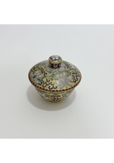 Antika Cloisonne Kapaklı Şekerlik 7x8cm Sarı
