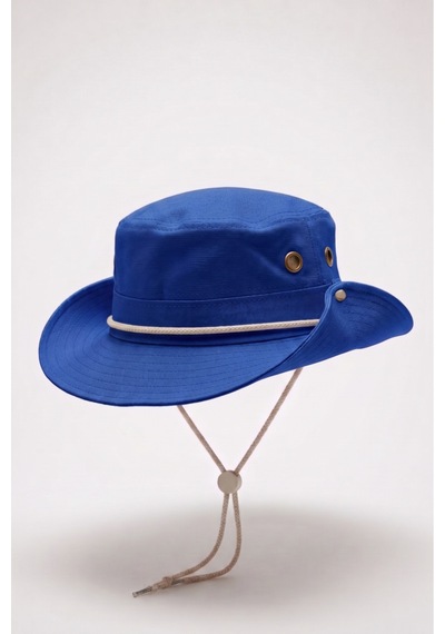Mollycrush Premium Kamp Doğa Şapkası Nefes Alan Mavi Unisex Metal Delikli Safari İpli Mavi
