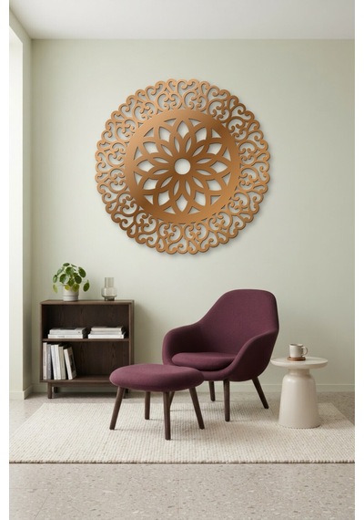 Lotus Mandala Metal Duvar Tablosu - Duvar Sanatı - Duvar Dekoru - Bronz