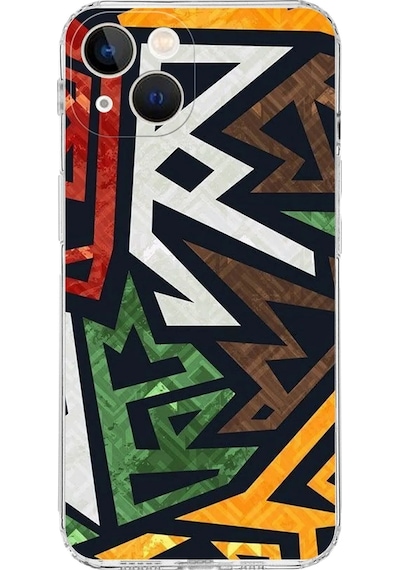 Apple Uyumlu iPhone 13 Mini Kamera Korumalı Kapaksoyut Grafiti Tasarımlı Şeffaf Kılıf Şeffaf