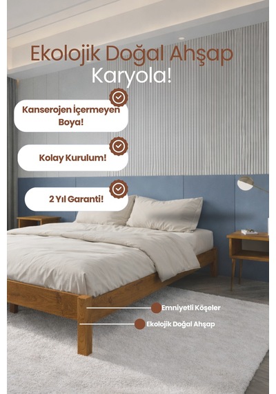 Renazzo Loft Masif Ahşap Karyola Natürel 140x200 Natürel - 140 X 200