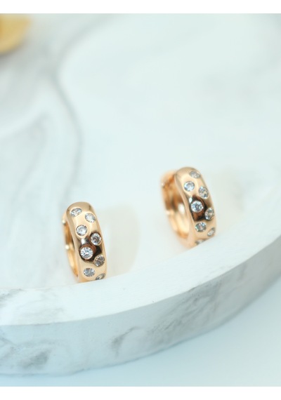Vıp Zirkon Taşlı Gold Çelik Halka Küpe - Suya Ve Denize Dayanıklı Gold