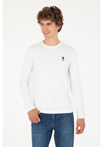 U.S. Polo Assn. Erkek Slim Fit Bisiklet Yaka Beyaz Basic Sweatshirt 50289027-VR013
