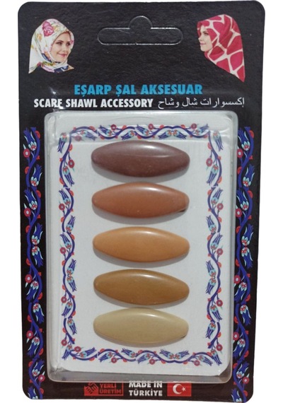 Melodi Scarf 5 Adet Çengelli Damla Eşarp Şal Türban İğnesi Renkli Bej/kahverengi Bej/kahverengi