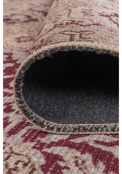 Artloop Relic Bordo Krem Vintage Klasik Madalyon Desenli Dokuma Tabanlı Şönil Halı Al 601