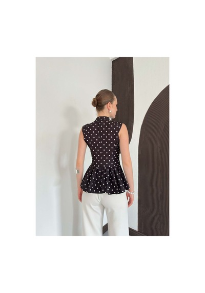 Verymoda Çin Düğmeli Puantiyeli Bluz D3074 Siyah