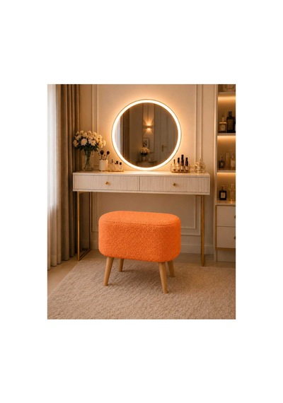 Pufly Peluş Çok Amaçlı Dekoratif Puf Koltuk Dekoratif Puf Ahşap Ayaklı Puf 30x60 Turuncu Turuncu