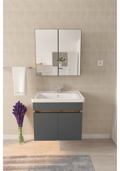 Makbulce Tokyo 65cm Seramik Lavabolu Mdf Aynalı Banyo Dolabı Atlantik Çam - Antrasit Gri Makbulce Tokyo 65cm Seramik Lavabolu Mdf Aynalı Banyo Dolabı Atlantik Çam - Antrasit Gri