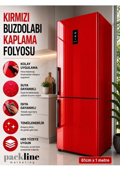 Packline Marketing Parlak Kırmızı Buzdolabı Kaplama Folyosu 61cm X 1metre