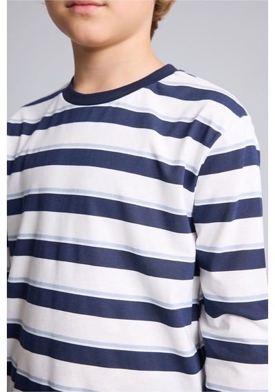 Defacto Çizgili Uzun Kollu Pijama Üstü Esnek Belli Uzun Pijama Altı 2li Pijama Takımı Erkek Çocuk I1188a826aunv135 Lacivert-nv135