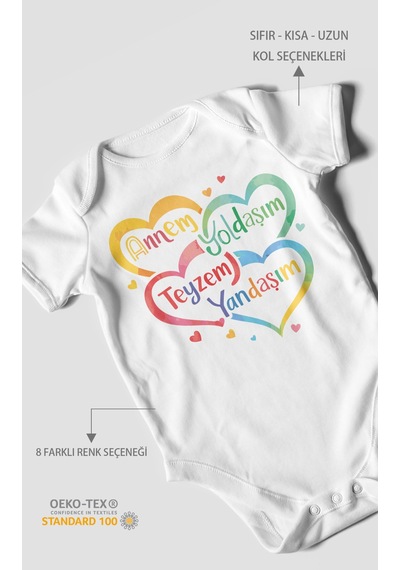 Morivokids Annem Yoldaşım Teyzem Yandaşım Kısa Kollu Bebek Body Beyaz